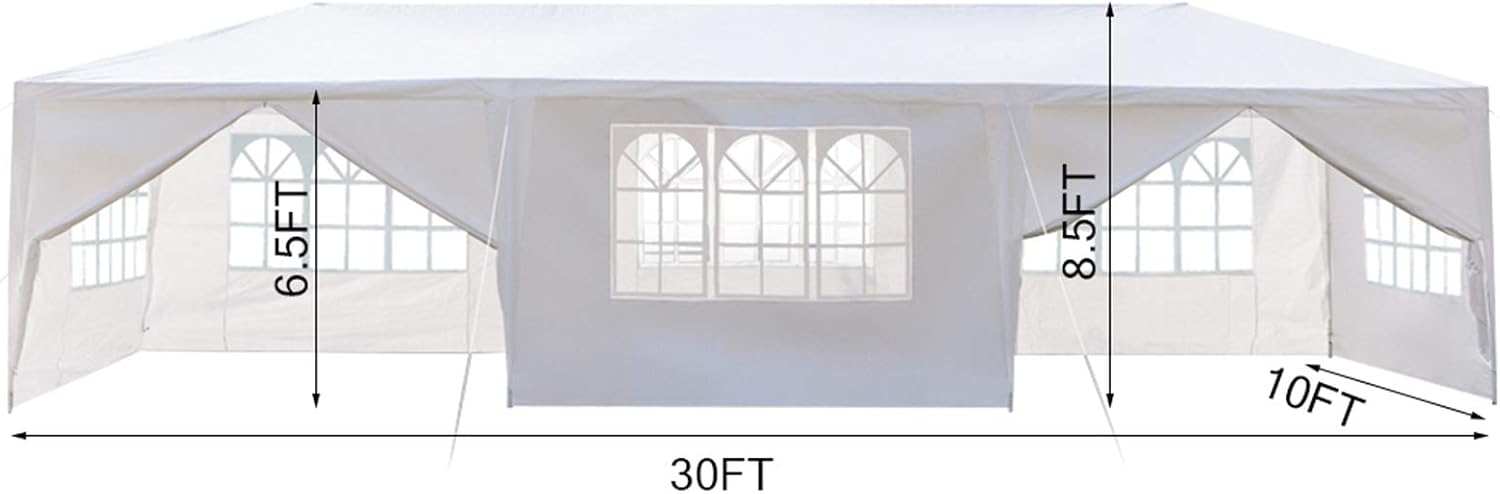 Party Tent Outdoor Gazebo - 10x30 Heavy Duty Canopy Tent Portable Shade Canopy Patio Camping Gazebo with 8 Sides Wall,White Tents Sun Shelter