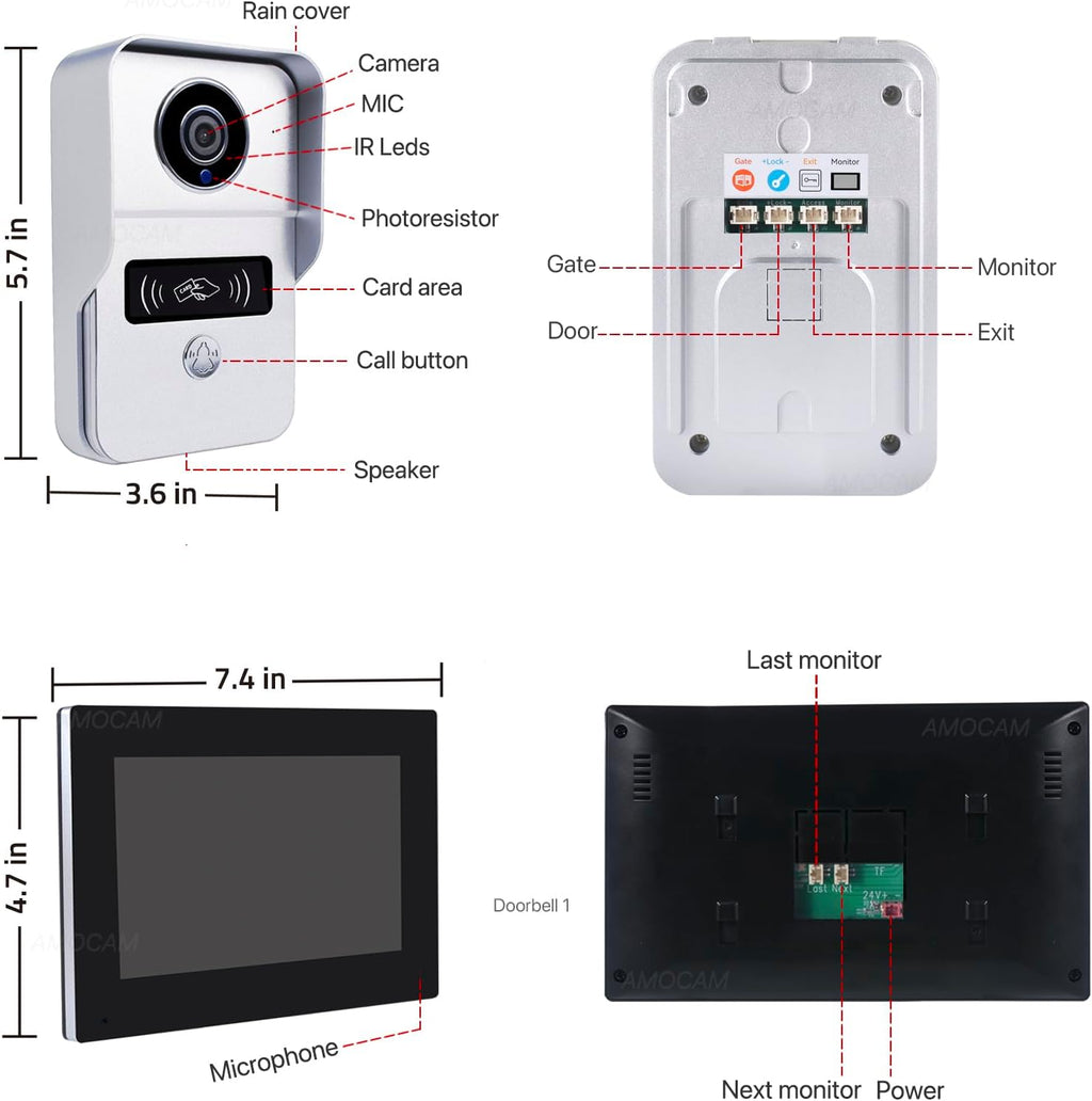 2 Wired Video Intercom System, 7 Inches Video Doorbell HD Camera with Monitor, WiFi Tuya App Remote Intercom Unlock, No Monthly Fees, Video Door Bell Call Phone, for Villa House Office Apartment