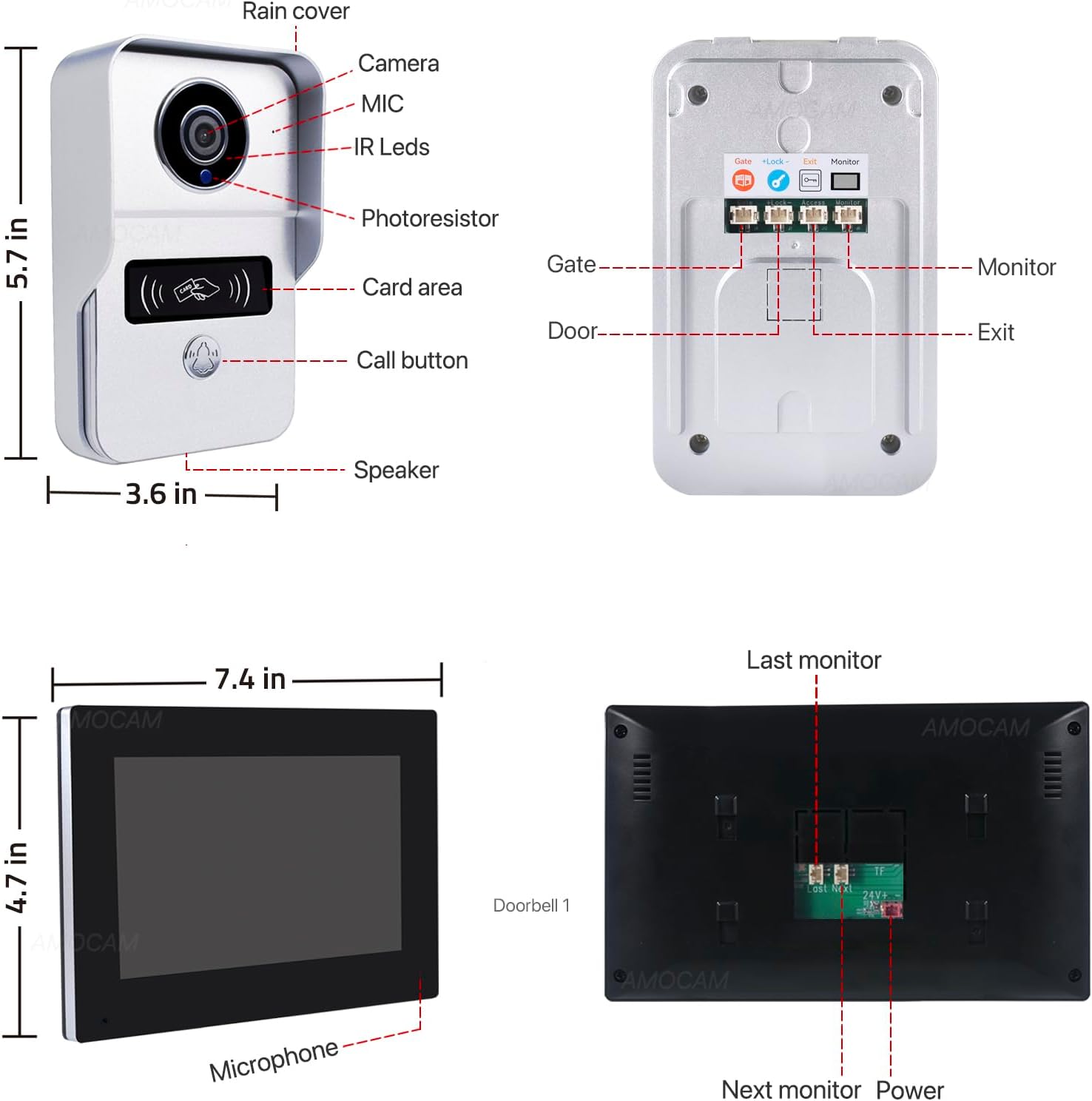 2 Wired Video Intercom System, 7 Inches Video Doorbell HD Camera with Monitor, WiFi Tuya App Remote Intercom Unlock, No Monthly Fees, Video Door Bell Call Phone, for Villa House Office Apartment