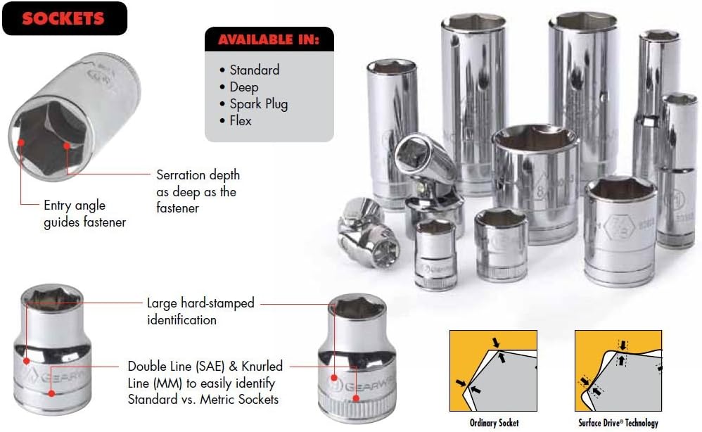 GearWrench 23 Pc. 1/2' Drive 6 Pt. Standard & Deep Mechanics Tool Set, SAE - 80707 (Pack of 3)