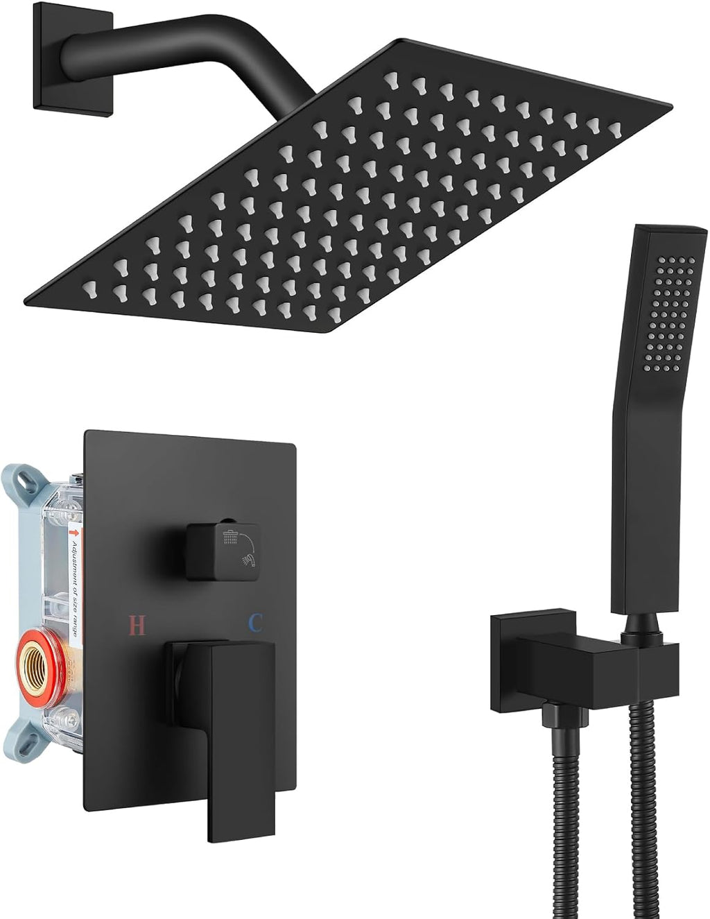 gotonovo Rainfall Bathroom Shower System Rain Shower Head and Handle Set Wall Mounted Shower Complete Combo Solid Brass Pressure Balancing Shower Mixer Valve 8 Inch Matte Black