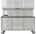 CHETTO C Tool Box Tool Chest with Wheels Mobile 15 Drawer Storage 3 Upper Cabinet Power Outlet SS-Pegboard with Wheels Lock Key Locking System Drawer Liners Light 72 inch
