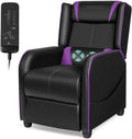 LDAILY Massage Recliner Chair, Racing Style Gaming Chair w/Massage Lumbar Cushion, Footrest & Headrest, Ergonomic PU Leather Single Recliner Sofa for Living Room Home Office (Purple)