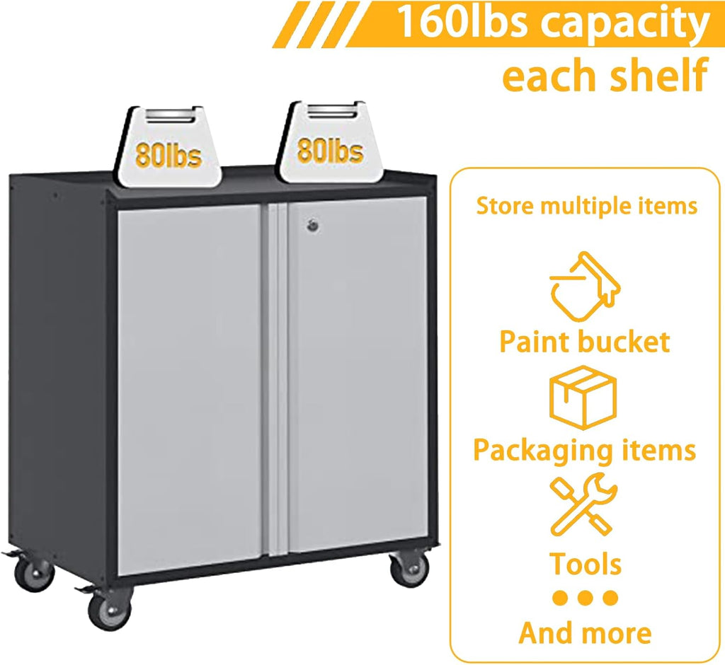 35.43' H Metal Garage Storage Cabinet on Wheels,Rolling Tool Storage Cabinet with 2 Locking Doors,Mobile Lockable Garage Storage Cabinets for Home,Warehouse,Basement