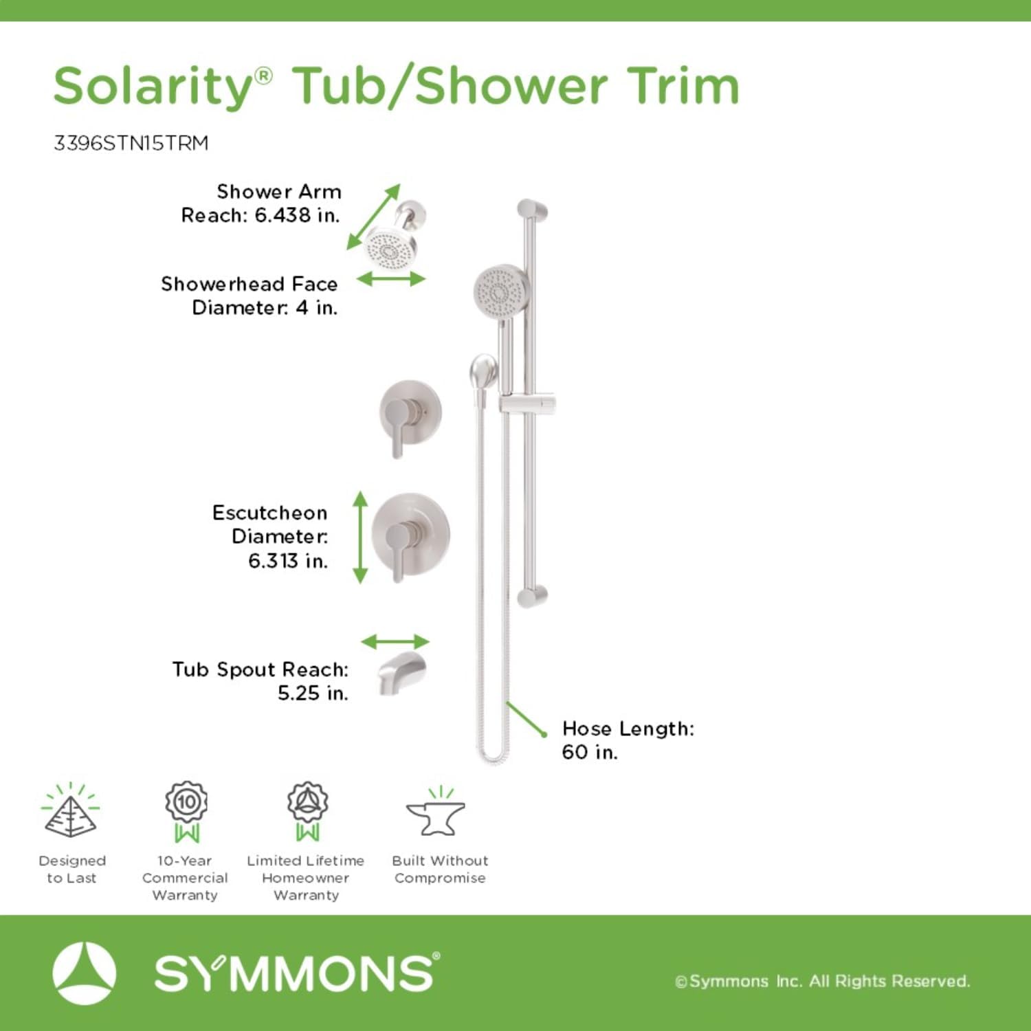 Solarity HydroMersion Double Handle Tub and Shower Trim Kit with Hand Spray in Satin Nickel