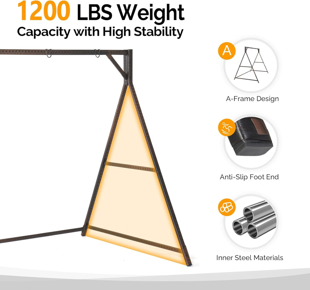 VINGLI Upgraded 7 FT Rattan Porch Swing Frame, Heavy Duty 1200 LBS Weight Capacity Swing Stand for Outdoors, Brown