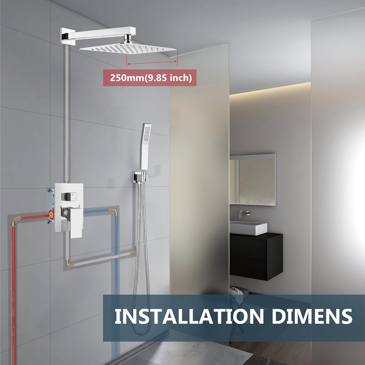 Aolemi Shower Faucet Set Rain Shower System with Handheld Spray Bathroom Shower Combo Rough-in Valve and Shower Trim Kit Included Polish Chrom 10 Inch Wall Mount Shower Head