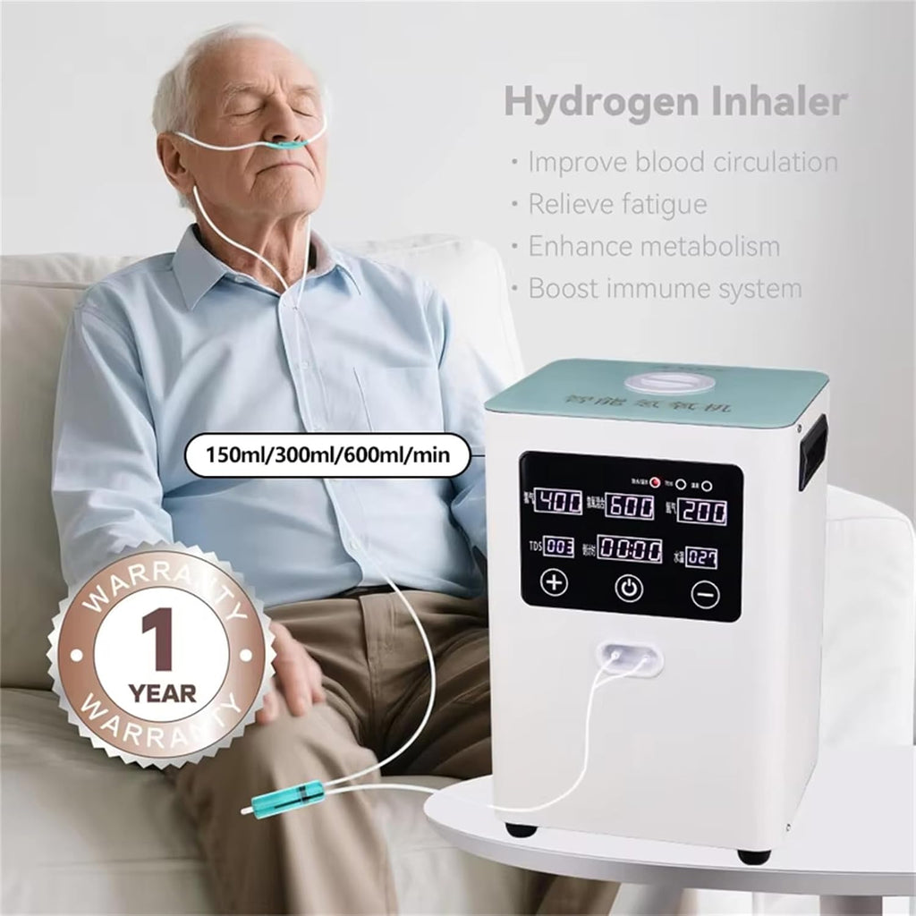 Hydrogen Inhalation Machine, 99.9% Purity Browns Gas Generator with SPE PEM Technology, 2-Outlet H2 Inhaler, Low Noise, for Home White 150ml/min