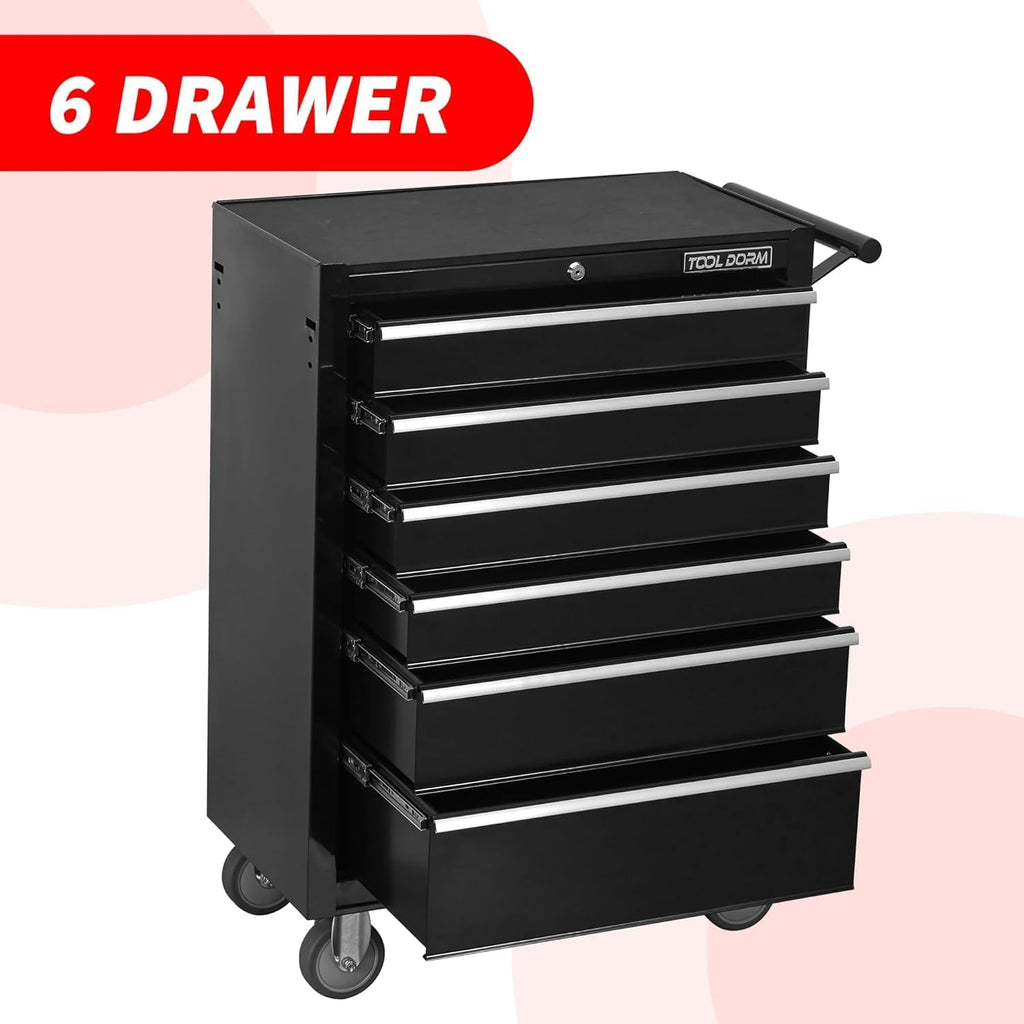 6-Drawer Rolling Tool Chest with Locking Wheels & Drawers, 13' D x 24.2' W x 36.6' H Mobile Tool Storage Cabinet, Heavy-Duty Garage Organizer with Ergonomic Handle