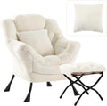 Lazy Chair with Ottoman, Large Lvory Accent Chair with Ottoman and FA Throw Pillow, Comfy Plush Reading Chair for Living Room Bedroom Dorm Room Office Apartment Relaxing Use