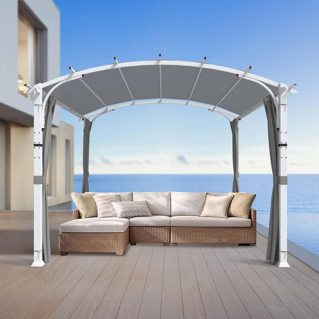 11'x11' Patio Pergola Canopy with Full Closure Sidewalls, Outdoor Metal Gazebo Pergola with Privacy Curtains, Gray
