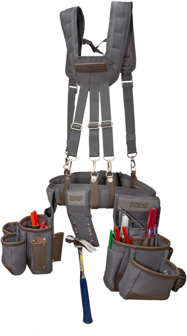 Estwing 13-Pocket Framer's Tool Rig, Durable Construction, Cooling Mesh-Padded Suspenders, Adjustable Padded Belt, Plentiful Storage