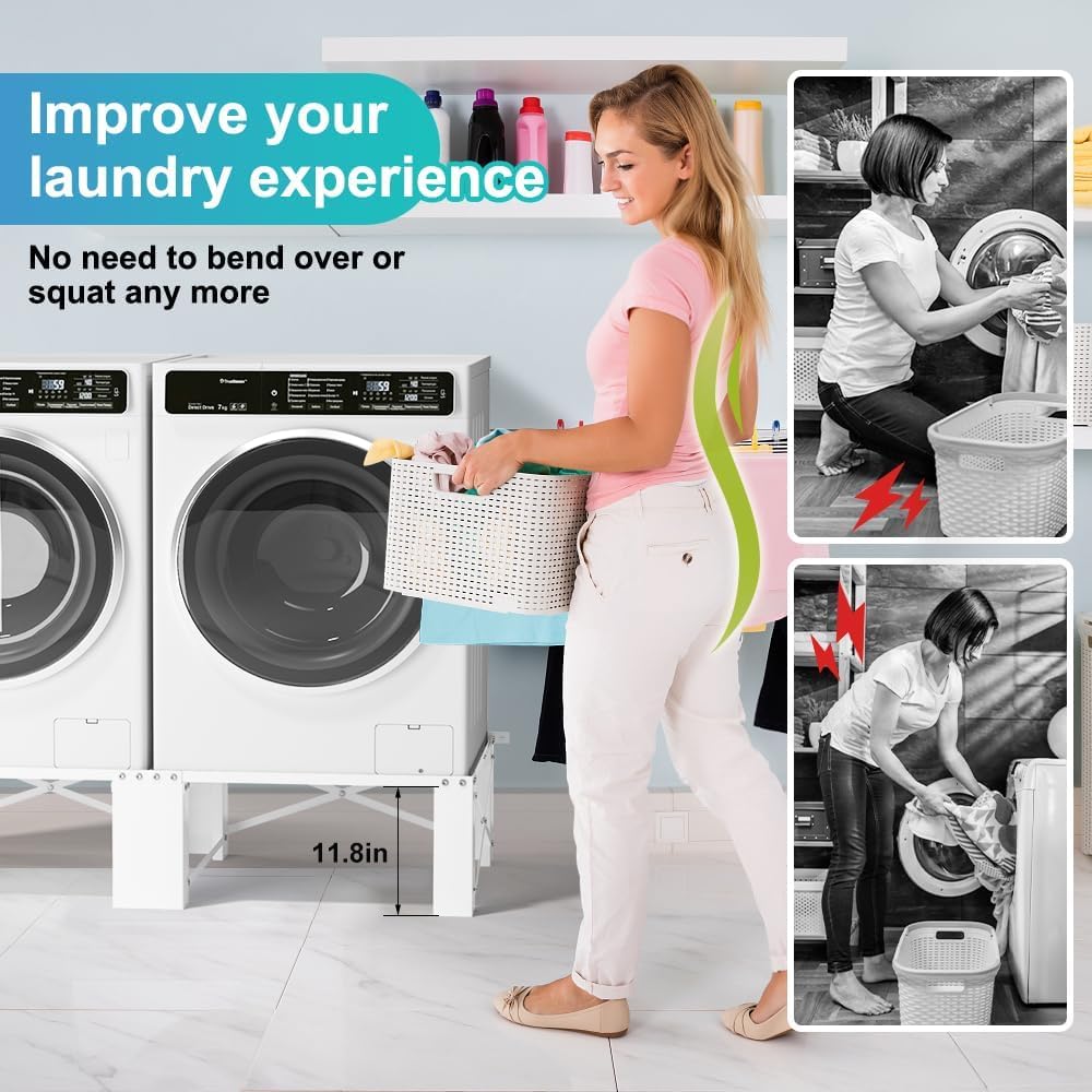 LUCKUP 2 Pack 29' Laundry Pedestal Heavy Duty Washer and Dryer Pedestal Stand Raiser Anti-Vibration, Anti-Slip, Ergonomic Height with Extra Storage Compatible with Most Washers and Dryers, White