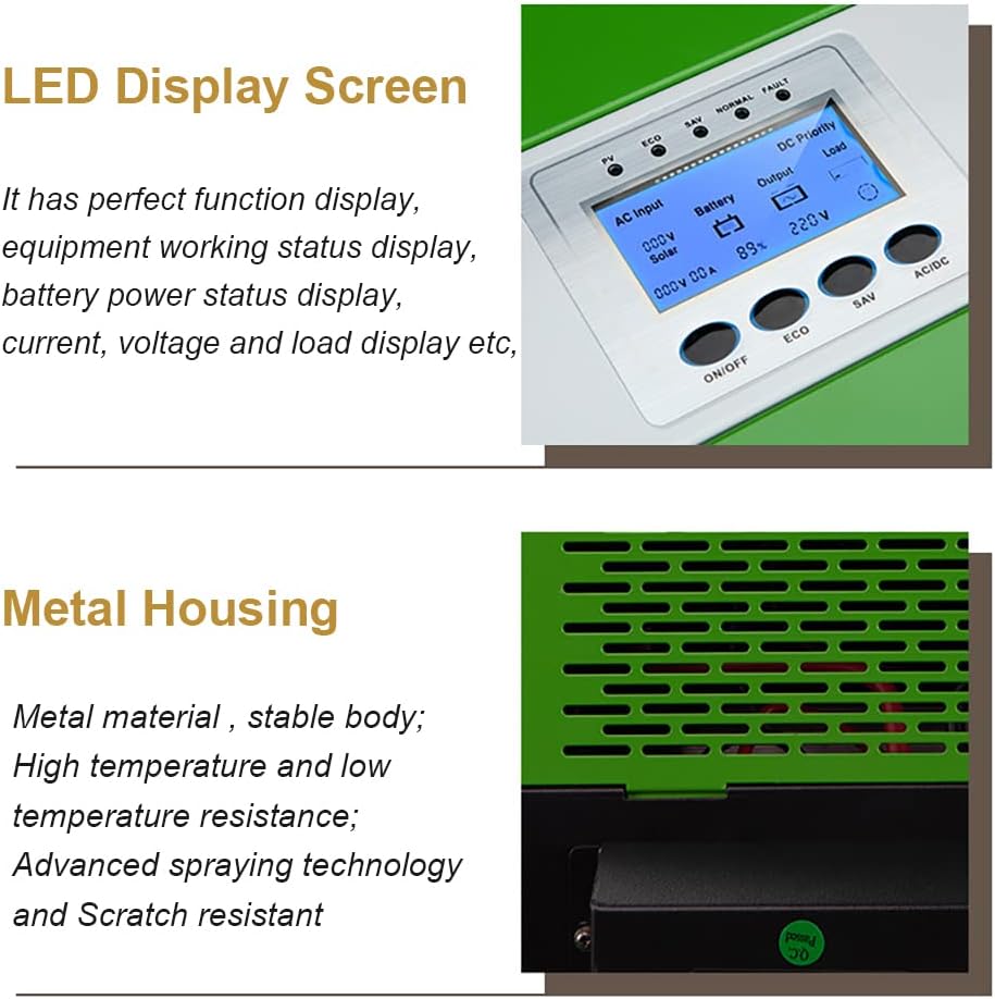 Solar Hybrid Inverter 1000W Peak Power 2800W Pure Sine Wave Solar Inverter Split Phase PV Converter Input 12V DC to 110V AC Output Built-in 30A MPPT Charge Controller for 12V Lead Acid Lithium Battery