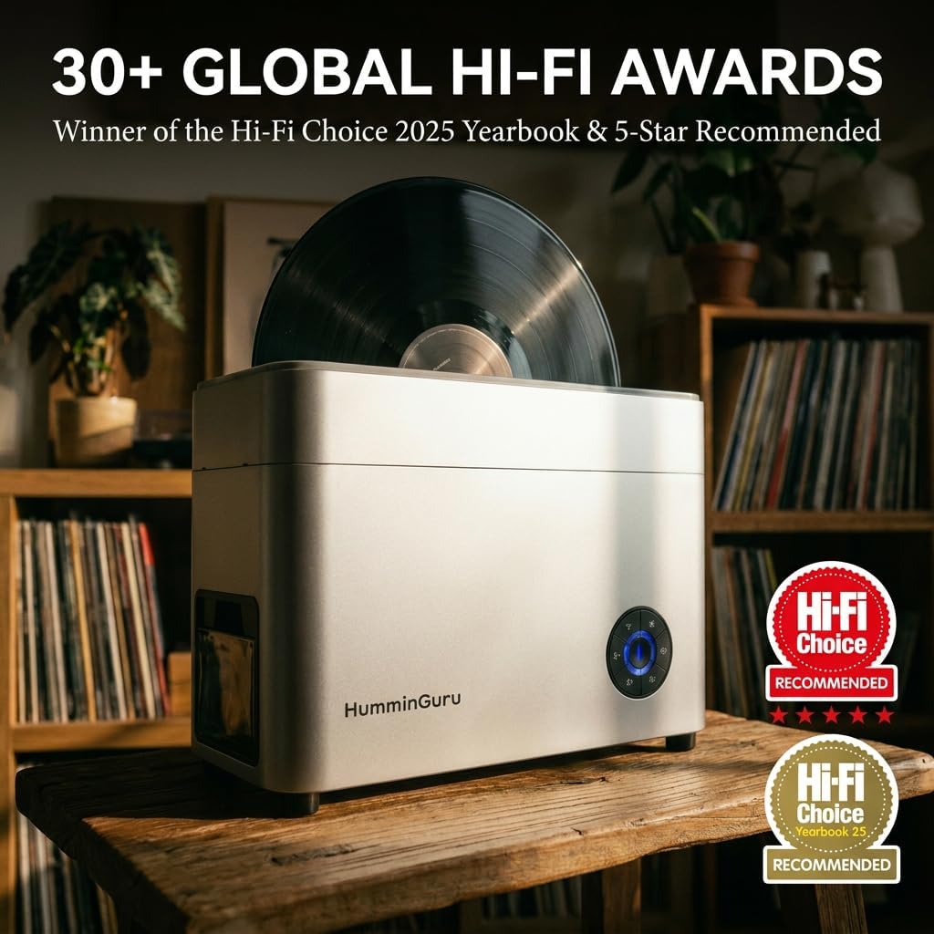 HumminGuru Ultrasonic Vinyl Record Cleaner- 40kHz Ultrasonic Vinyl Record Cleaning Machine with Auto Drying, Vinyl Record Cleaner Kit with Filters, 1Y Warranty (NOVA White Sand, 7/10/12 Inch)