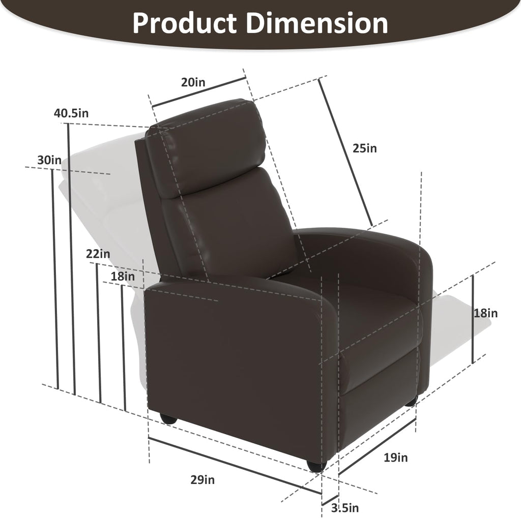 MKDLUFEI Massage Recliner Chair, Single Sofa Chair with Remote Control, Adult Chair Recliner, Living Room Recliners with Pu Leather Push Back Backrest, Brown
