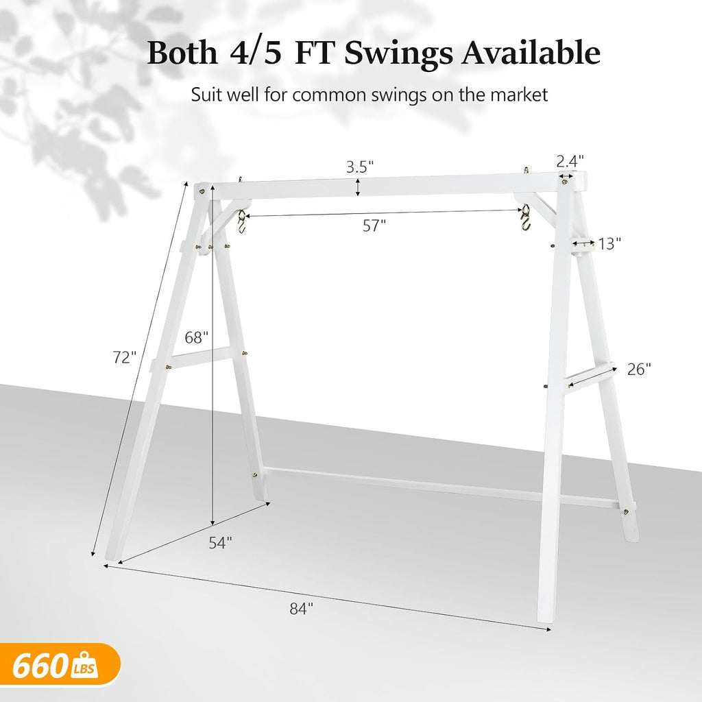 VINGLI 5 FT Outdoor Porch Swing with Stand, Heavy Duty 880 LBS Patio Hanging Swing Bench with Frame for Patio, Garden, Yard, White