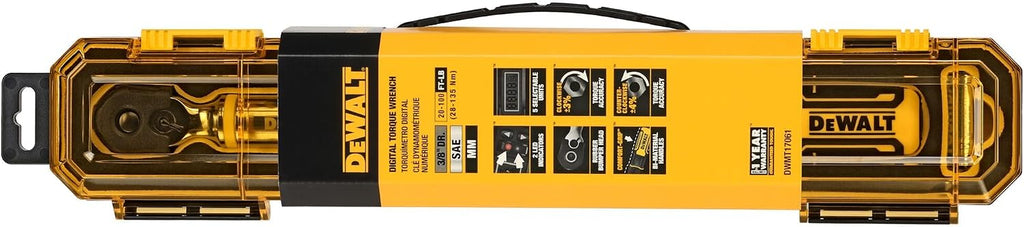 DEWALT Digital Torque Wrench, 3/8 inch Drive, 20-100 FT-LB, with Storage Case (DWMT17061)