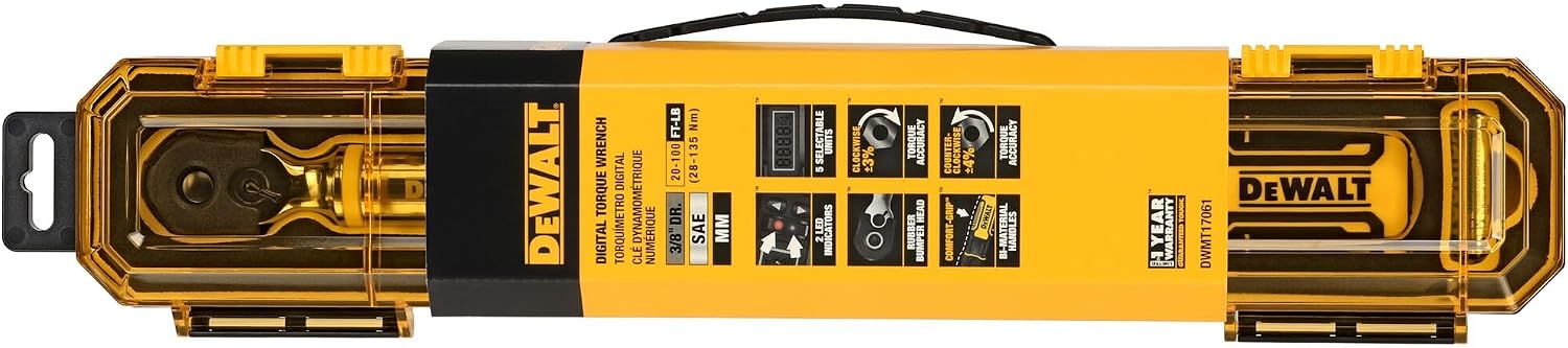 DEWALT Digital Torque Wrench, 3/8 inch Drive, 20-100 FT-LB, with Storage Case (DWMT17061)