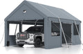 Carports Heavy Duty 10X16，Portable Car Port Garage，Carport Canopy with Side Doors，Outdoor Car Shelter All Weather,Gray