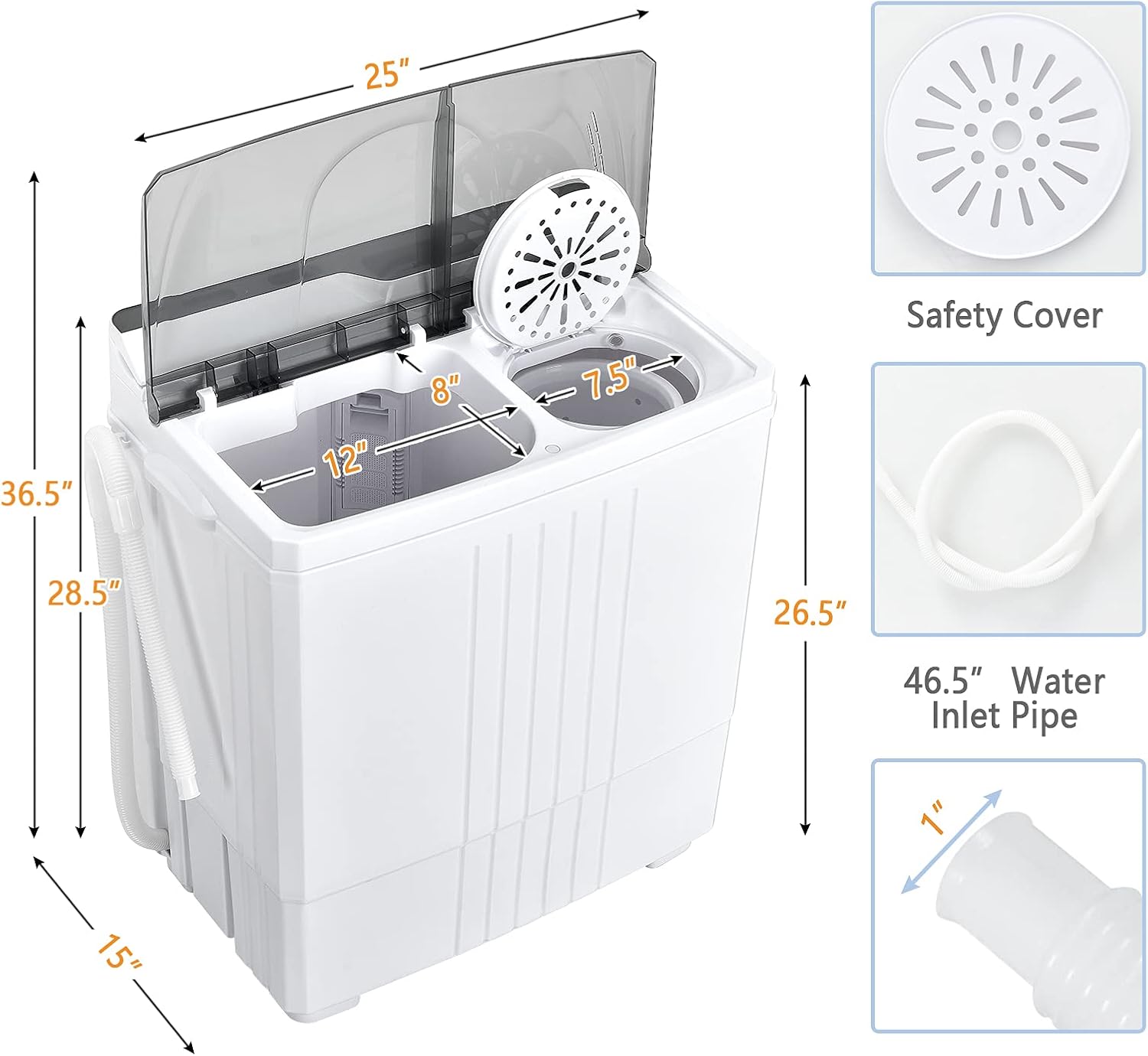 Giantex Portable Washing Machine, 21lbs Capacity, 14.4lbs Washer and 6.6Llbs Spinner, Compact for Apartment RV, White & Gray, GT-GE-10390US-GR-FP