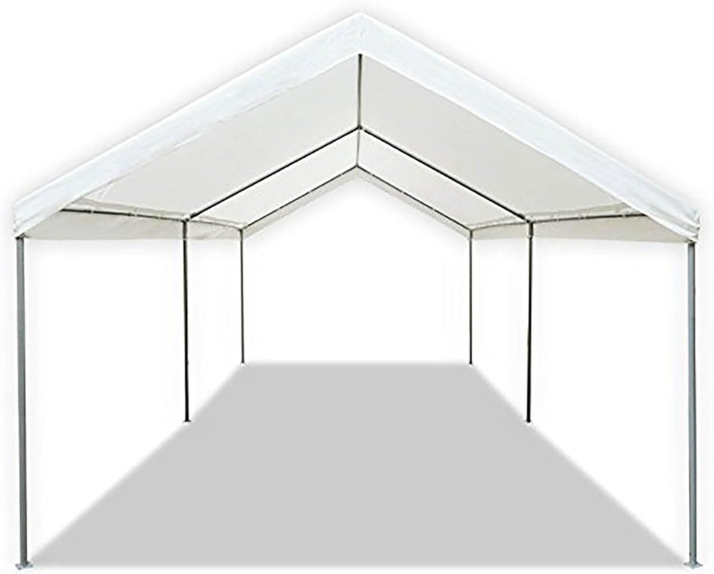 Caravan Canopy Powder Coated Heavy Duty Steel Frame Pop Up Carport with 6 Steel Stakes for Outdoor Activities and Events, White