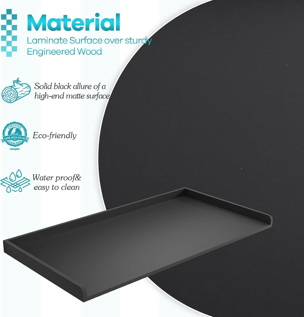 Kaboon Washer Dryer Countertop Only, Melamine Countertop with Edge Rails - 27.5' Depth x 54' Width Laundry Room Organization, Black