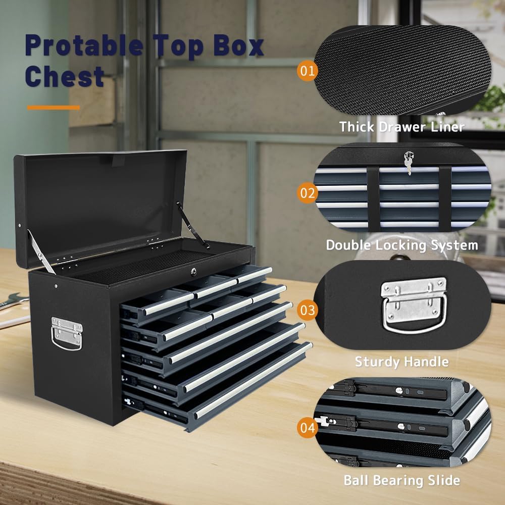 13-Drawer Rolling Tool Chest with Double Doors, 2 in 1 Detachable Rolling Tool Chest with Drawers, Mobile Tool Cabinet Combo, Metal Large Lockable Tool Box for Garage Workshop (Black-Gray)