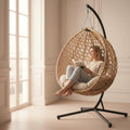 RUN.SE Hanging Egg Chair with Stand, Outdoor Indoor Egg Swing Chair with Cushion Headrest for Patio, Porch, Balcony, Bedroom, 350LBS Capacity (Dark Brown)