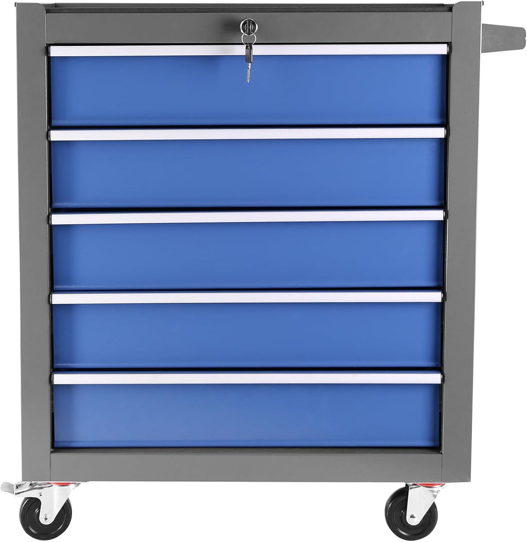 5 Drawers Rolling Tool Chest Cabinet with Wheels, Tool Storage Cabinet and Tool Box Organizer for Garage Warehouse Workshop (Blue+Grey-5 Drawers)