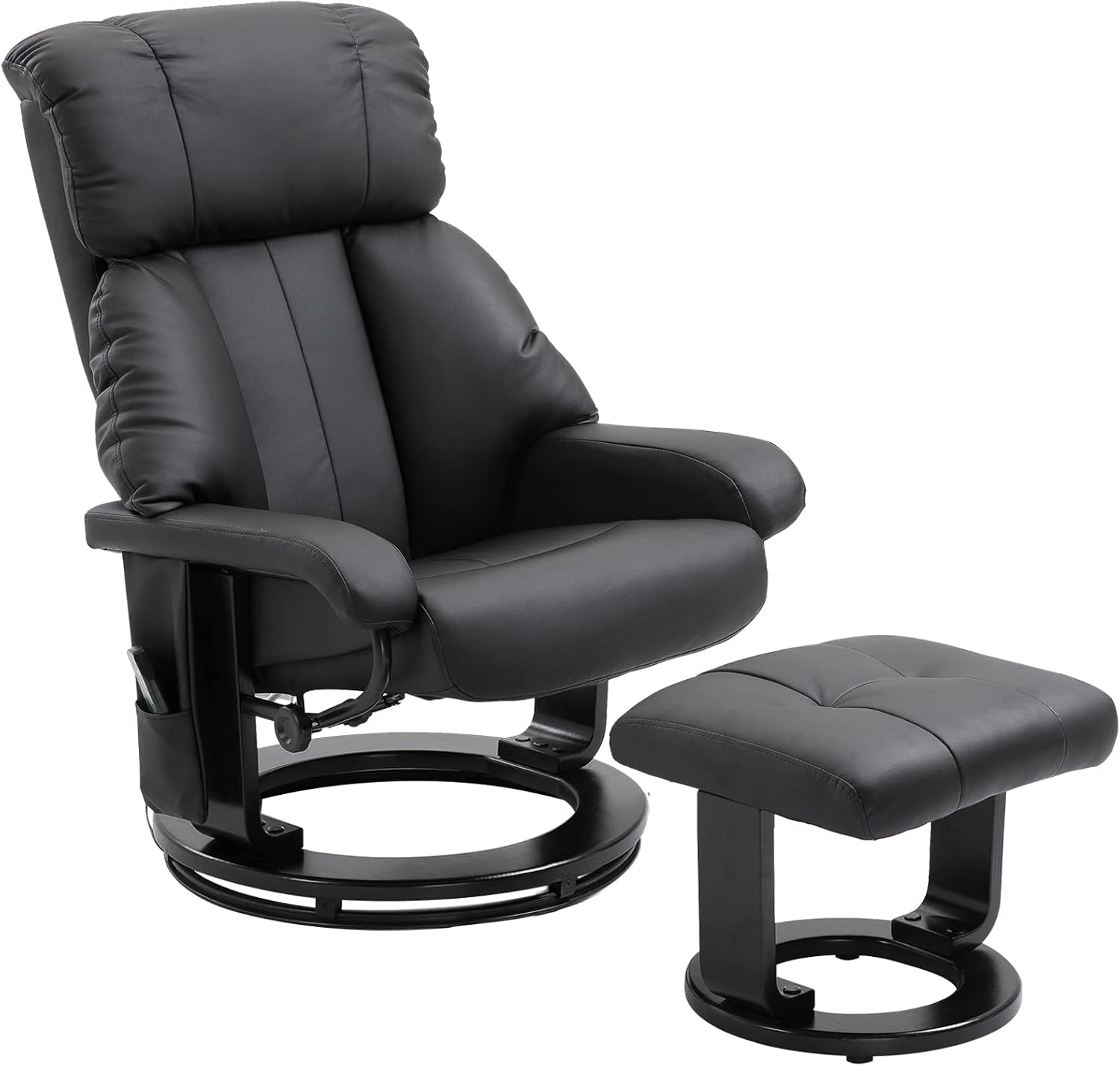 HOMCOM Massage Recliner Chair with Ottoman, 360° Swivel Recliner and Footstool, 10 Point Vibration, PU Leather Reclining Chair with Side Pocket and Remote Control, Black
