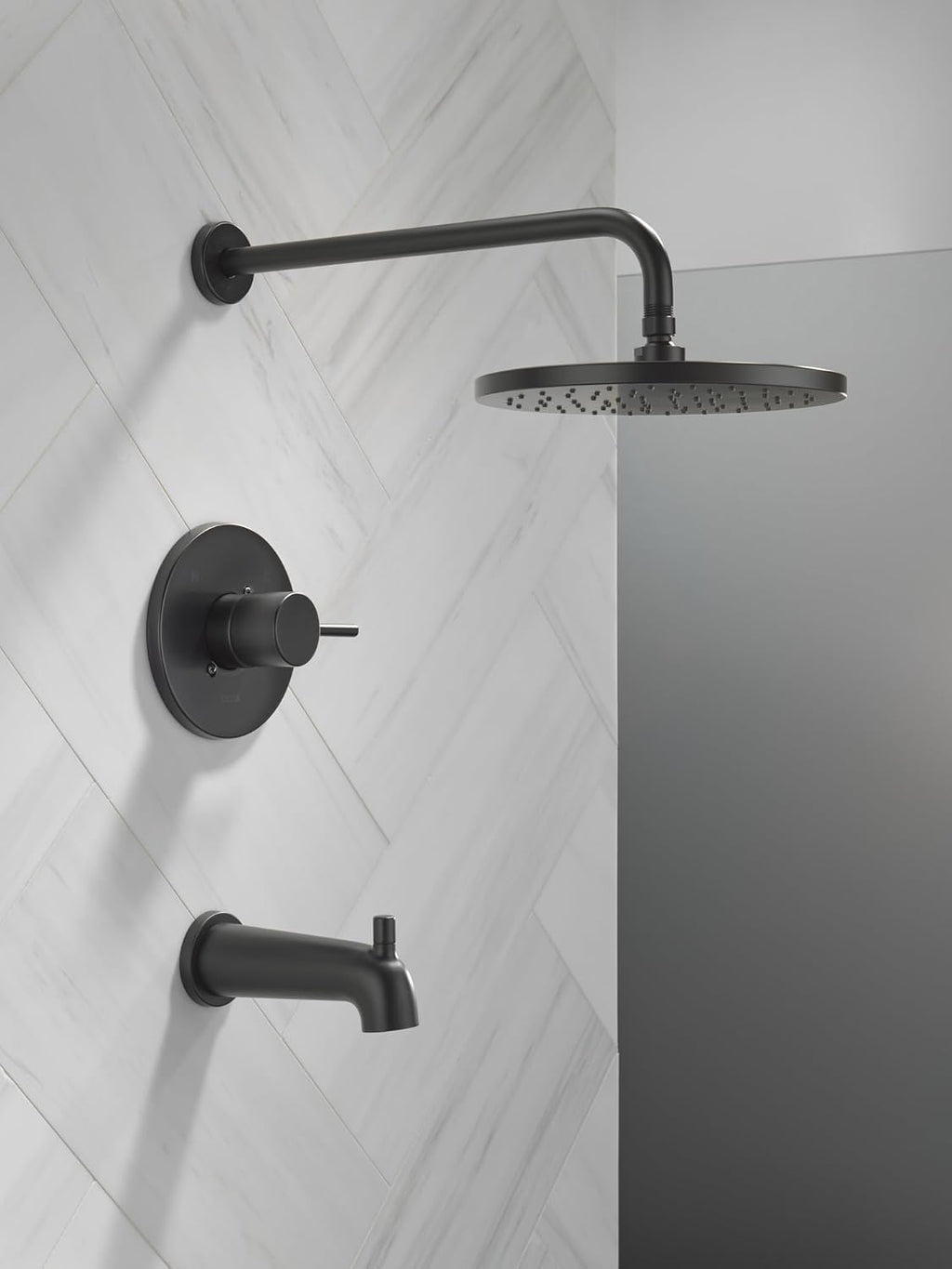 Delta Modern 14 Series Round Rain Bathtub and Shower Faucet Set, Rainfall Matte Black Shower Head and Handle Set, Valve Trim Kit, 10 Inch, Matte Black T14469-BL-PP (Valve Not Included)