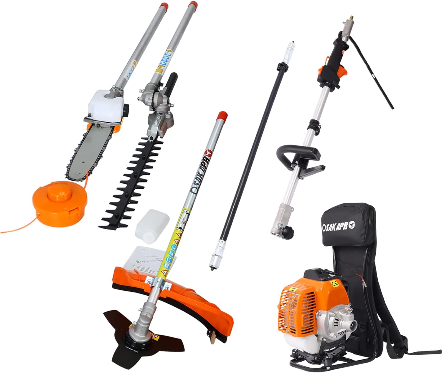 52cc 2-Cycle Backpack Gas Multi-Trimmer | 4-in-1 String Trimmer w/Rotatable Pole Saw, Weed Eater Weed Wacker, Brush Cutter & Hedge Trimmer Gas for Lawn, Yard, Garden Care, All-in-one Garden Tool