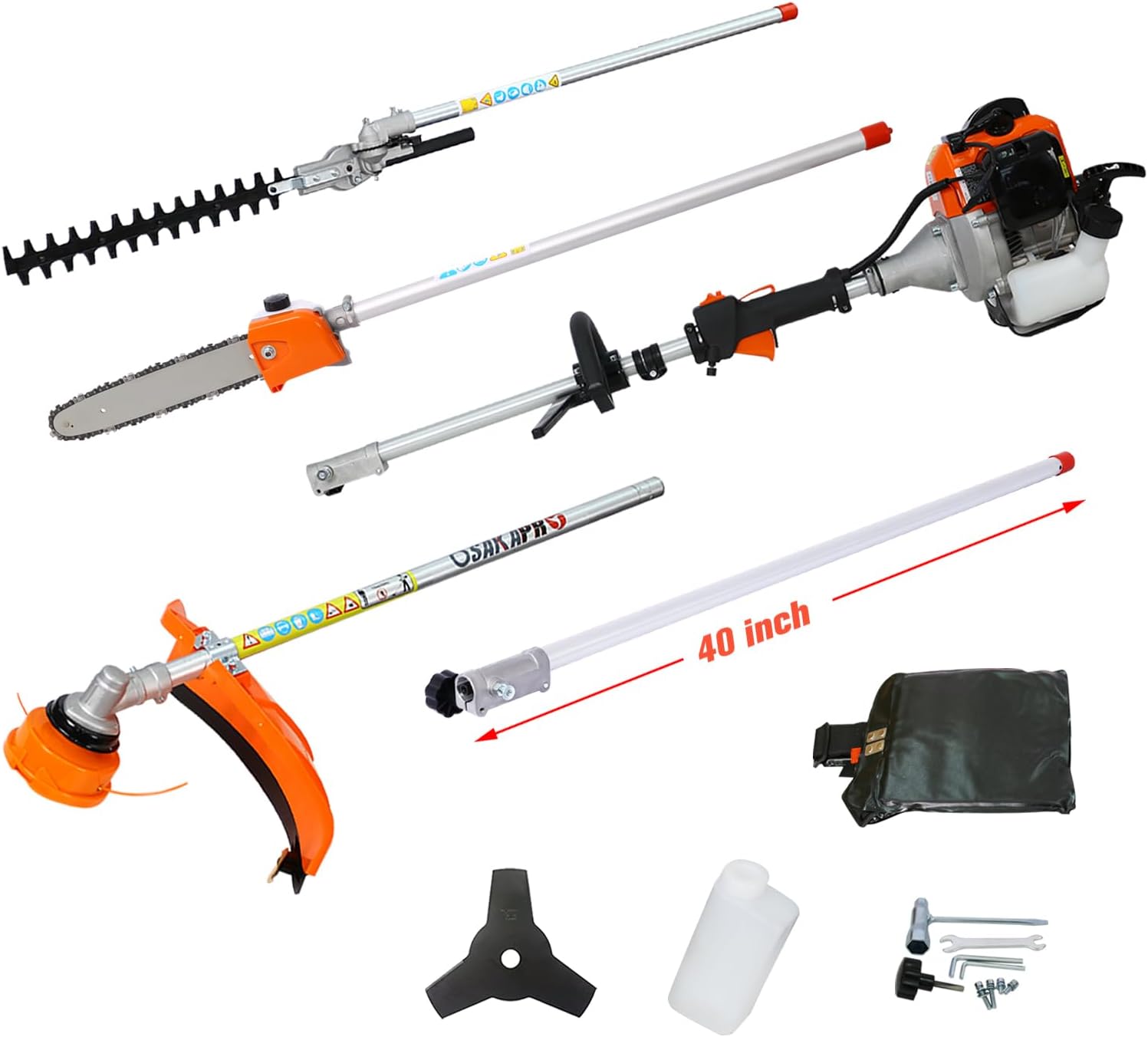 56cc 2-Cycle Gas Multi-Trimmer | 5-in-1 String Trimmer w/Rotatable 40' Pole Saw, Weed Eater Weed Wacker, Brush Cutter & Hedge Trimmer Gas for Lawn, Yard, Garden Care, All-in-one Garden Tool