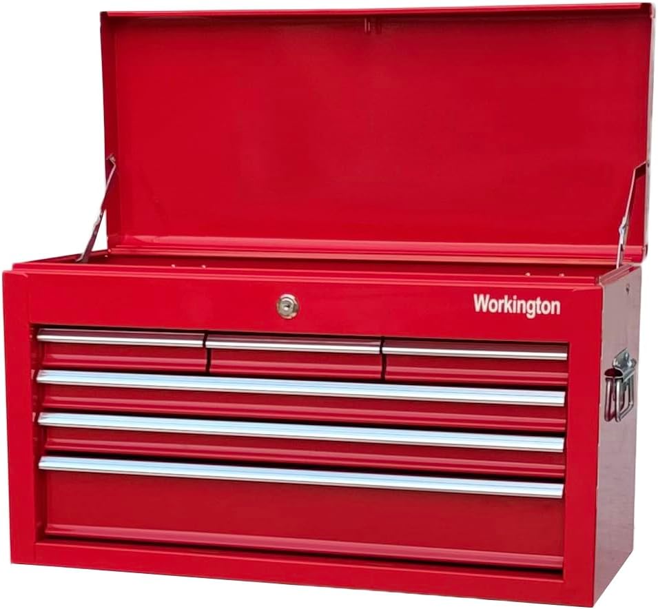 Workington Portable Metal Tool Chest with 6 Drawers, 24' 6-Drawer Tool Chest Cabinet with Ball Bearing Drawer Slides, Steel Tool Storage Box Organizer 4005 Red