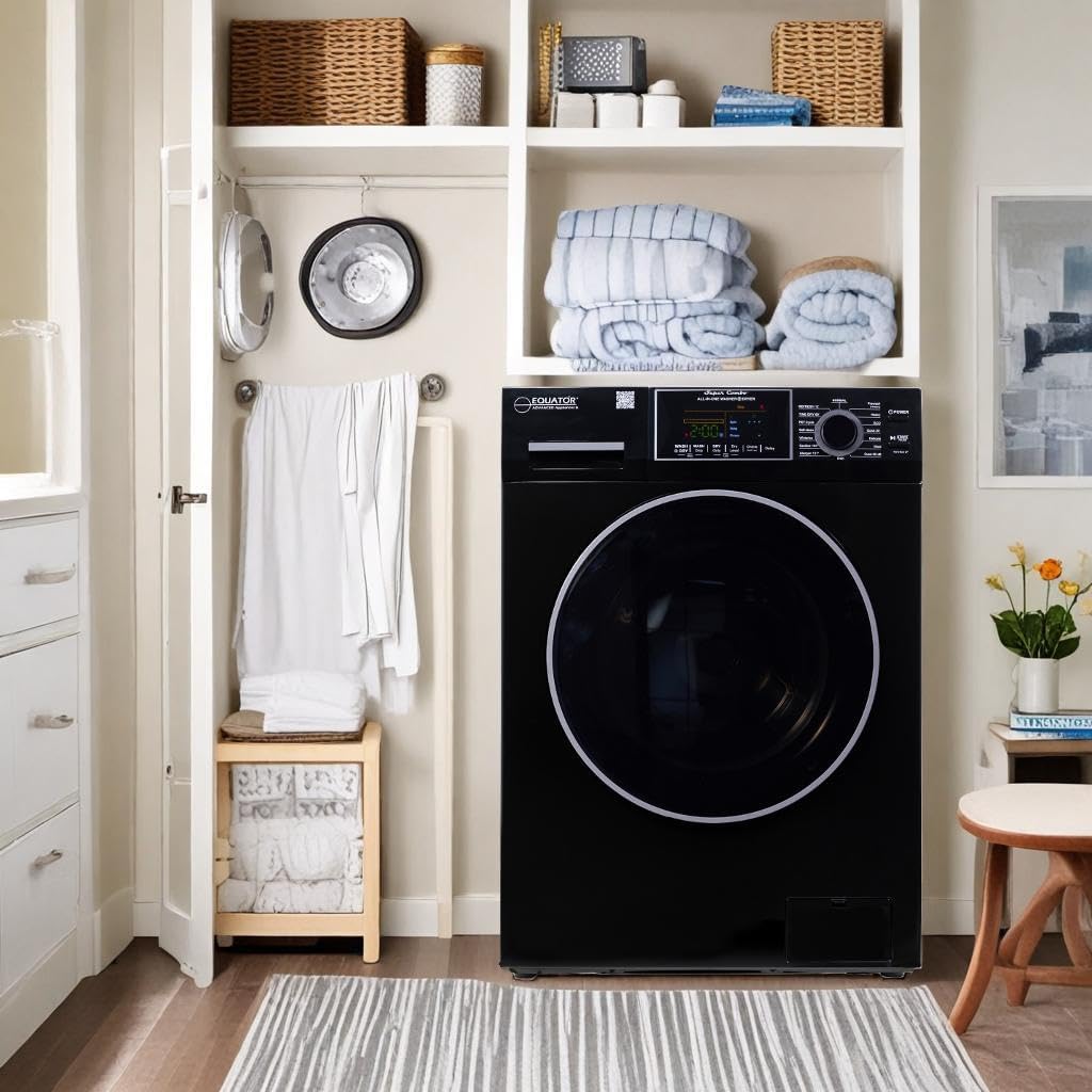 Equator 24' Original 110V Ventless Compact Combo Washer Dryer 1.6 cu.ft./15 lbs FULLY BUILT-IN 1400 rpm in Black