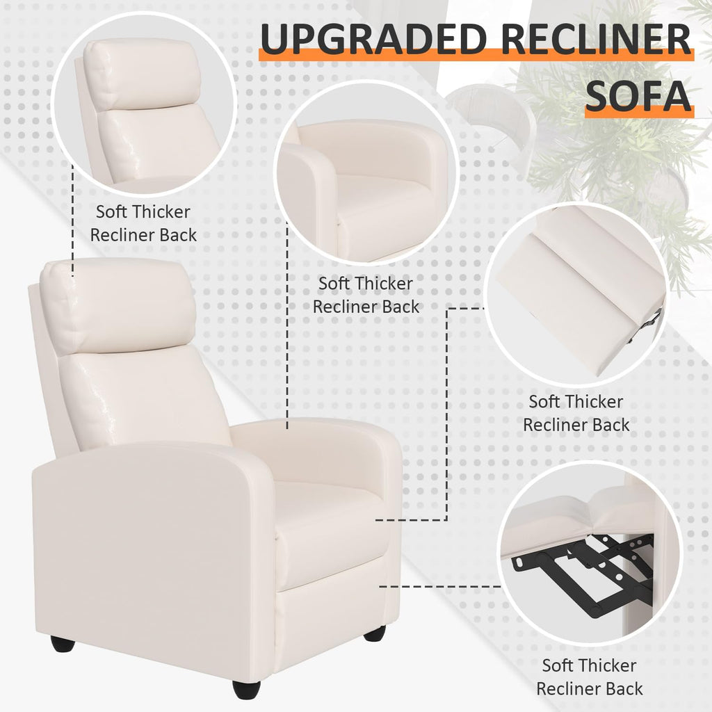 MKDLUFEI Massage Recliner Chair, Single Sofa Chair with Remote Control, Adult Chair Recliner, Living Room Recliners with Pu Leather Push Back Backrest, Beige