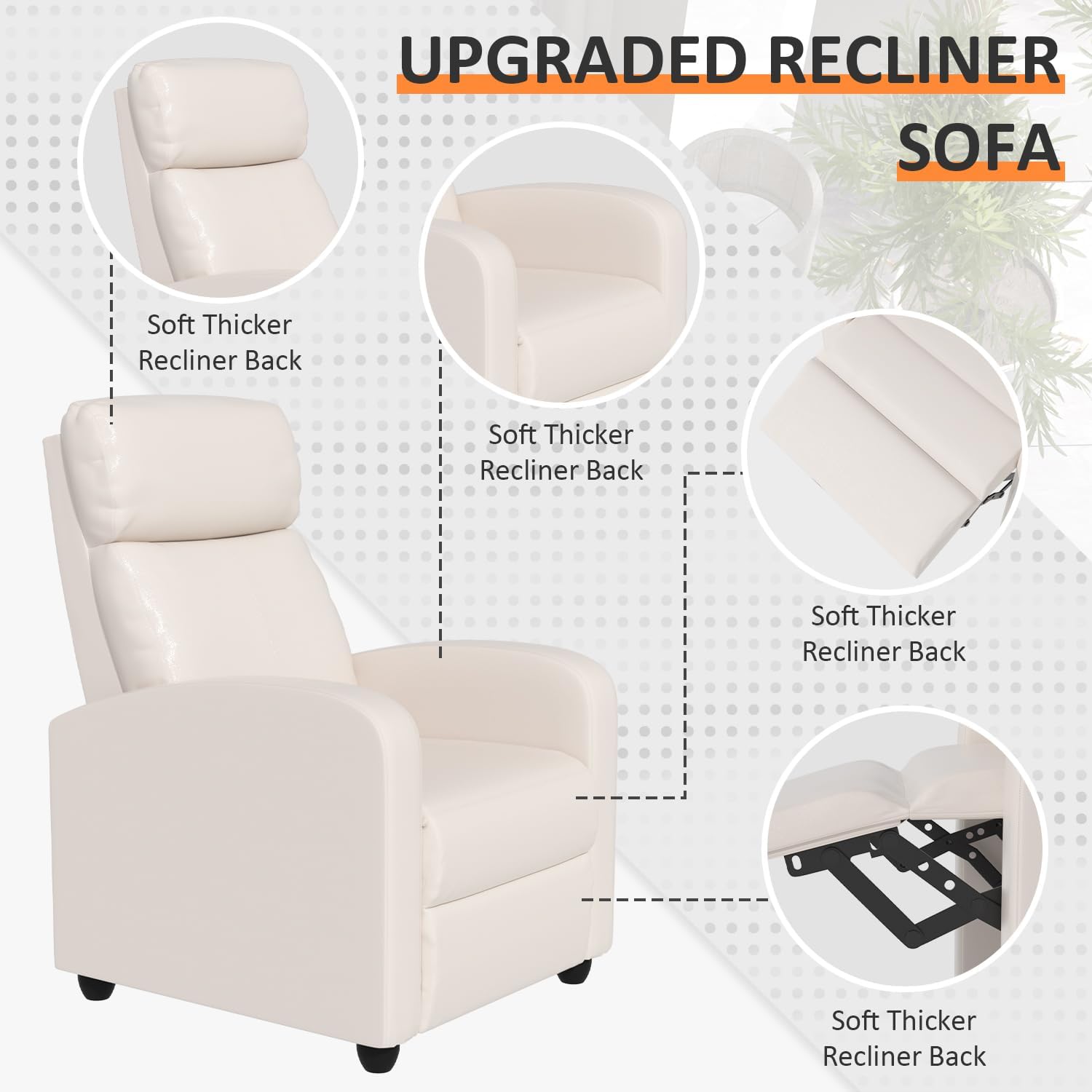MKDLUFEI Massage Recliner Chair, Single Sofa Chair with Remote Control, Adult Chair Recliner, Living Room Recliners with Pu Leather Push Back Backrest, Beige