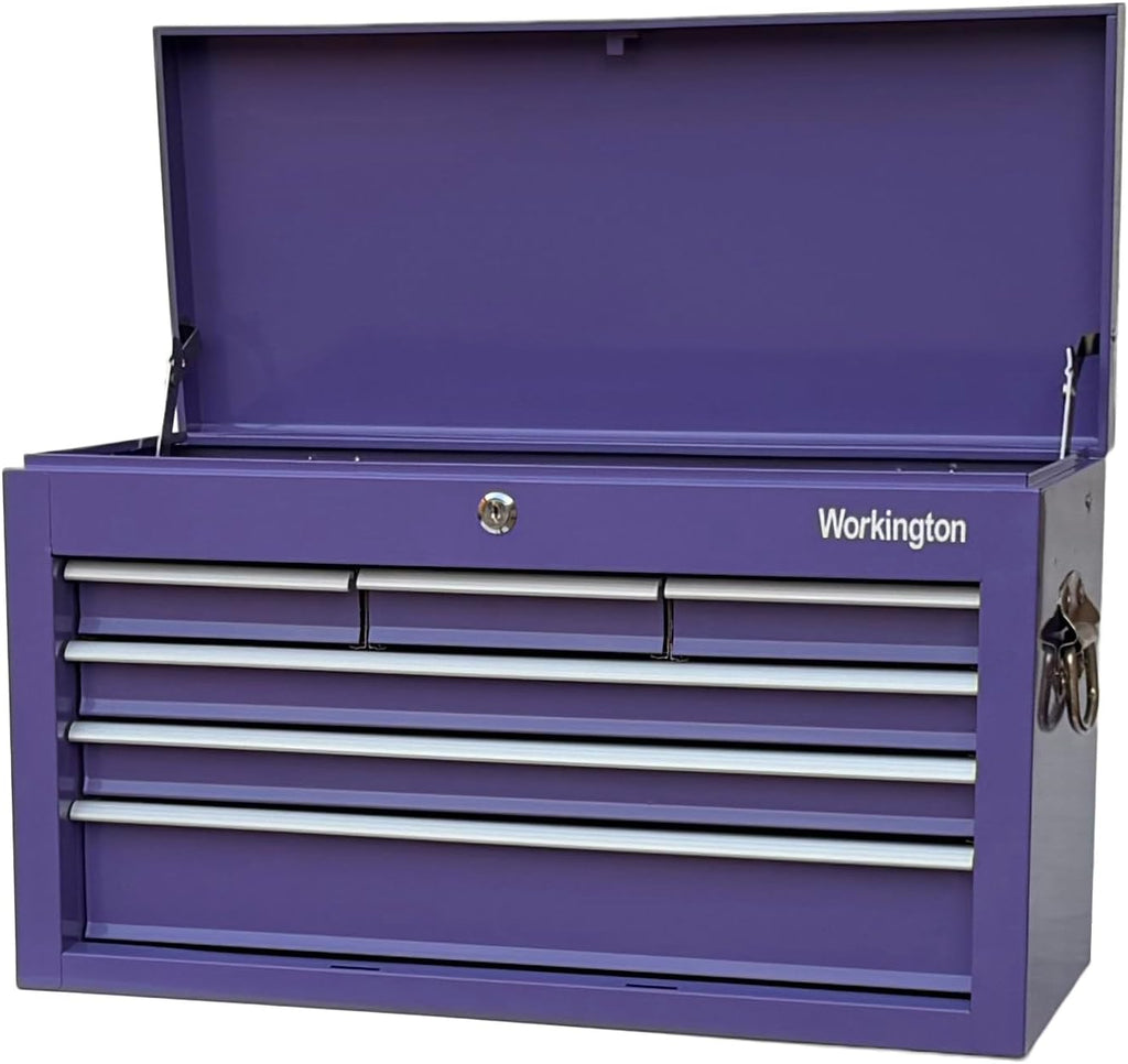 Workington Portable Metal Tool Chest with 6 Drawers, 24' 6-Drawer Tool Chest Cabinet with Ball Bearing Drawer Slides, Steel Tool Storage Box Organizer 4005 Purple