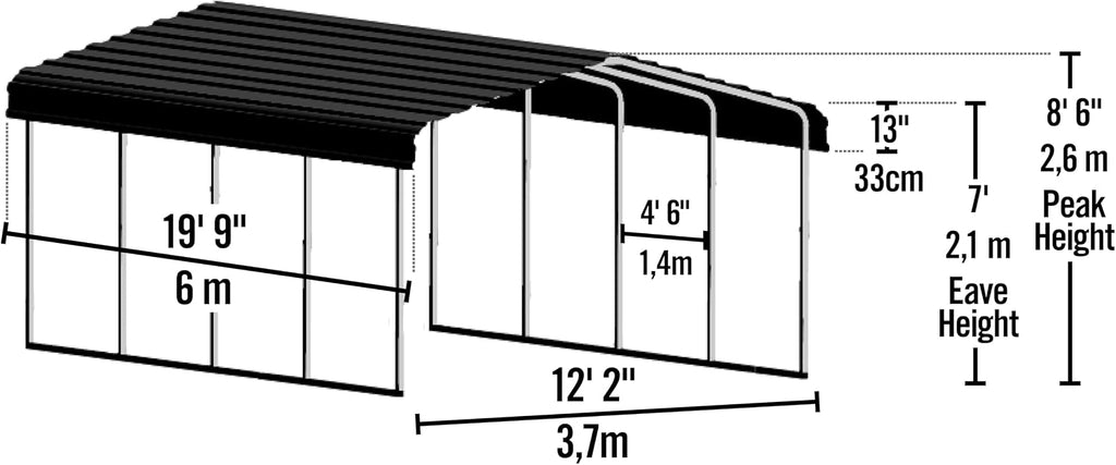 ARROW 12' x 20' x 7' 29-Gauge Carport with Galvanized Steel Roof Panels