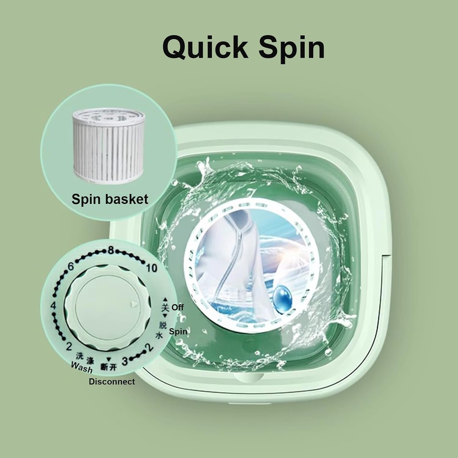 Portable Washing Machine, 20L Collapsible Mini Washer with Dehydration, for Small Clothes, Foldable Design Ideal For Hotel, Home, Apartment, Camping(Green)
