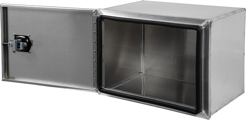 Buyers Products 1705401 Pro Series 18x18x24 Smooth Aluminum Underbody Truck Tool Box, Single Barn Door, Compression Latch, 0.125 in Thick, Rain Gutter & Bulb Seal, Bolt-On Stainless Hinge