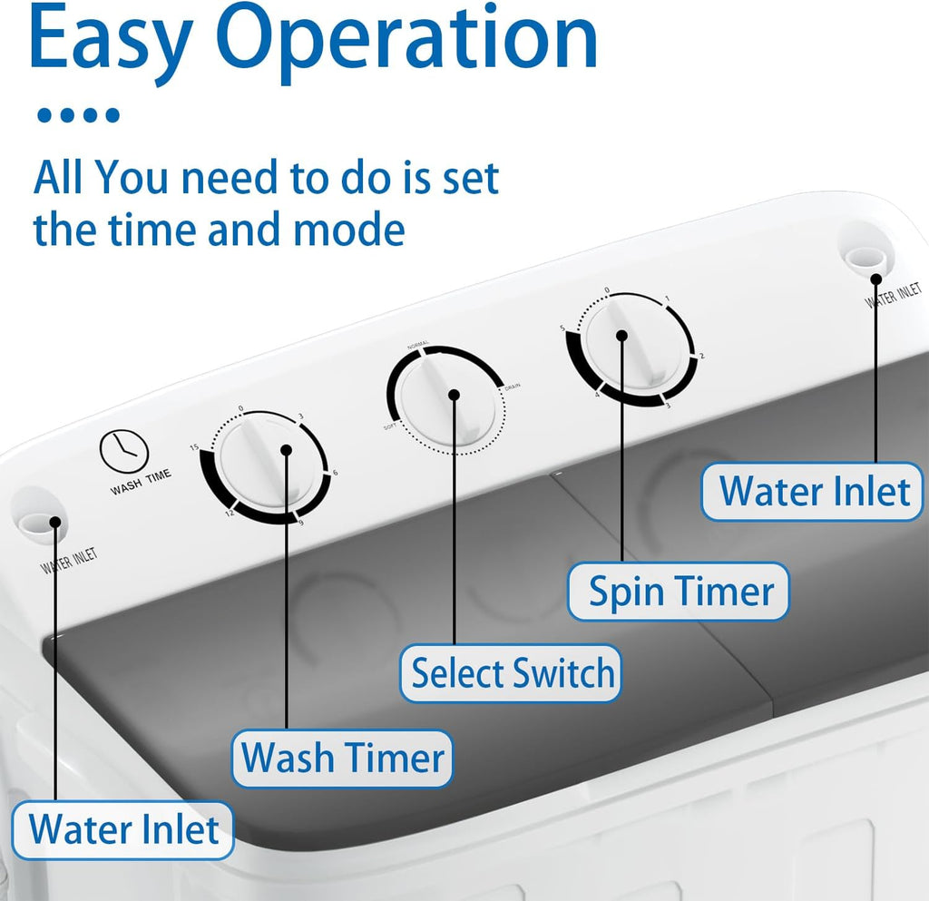 Portable Twin Tub Washing Machine, Buy 1(washer) Get 1(Dry Rack) Free! 11 lbs Washer Mini Compact Laundry Machine and 7 lbs Spinner, Semi-automatic Combo for Dorms, Apartments(black)