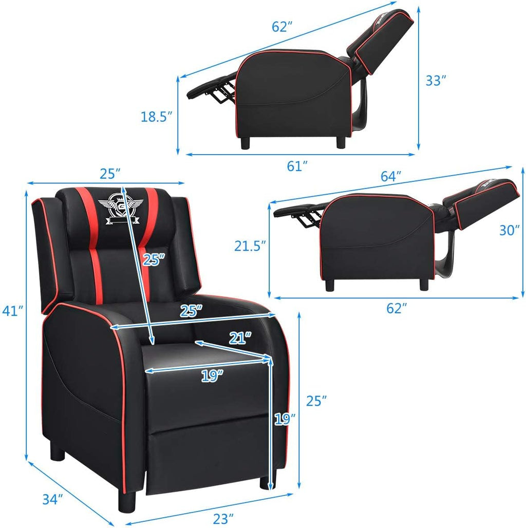 DORTALA Massage Gaming Chair for Adults, Adjustable Recliner Sofa w/Footrest and Massage Function, Adjustable Living Room Recliner, Home Theater Seating, PU Leather, 330LBS Weight Capacity, Red
