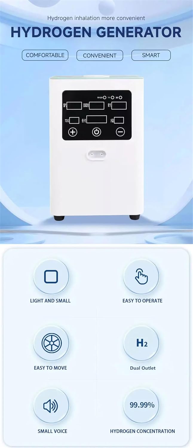 Hydrogen Inhalation Machine, 99.9% Purity Browns Gas Generator with SPE PEM Technology, 2-Outlet H2 Inhaler, Low Noise, for Home White 150ml/min