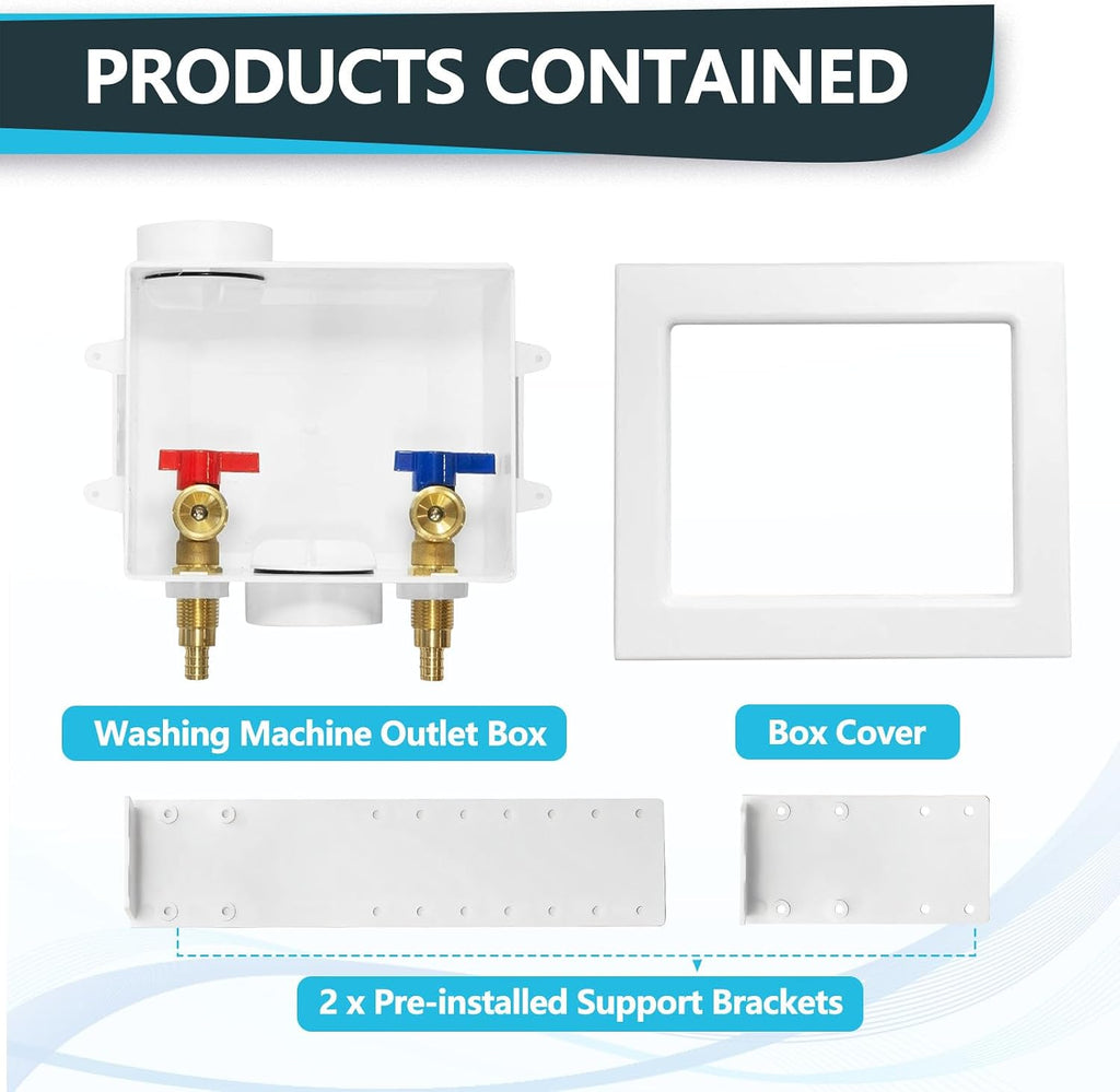 Washing Machine Outlet Box, Center Drain/Side Drain, 1/2 Inch Pex Crimp Inlet x 3/4 Inch MHT Outlet Connection, Laundry Washer Valve Outlet Box (Pack of 5)