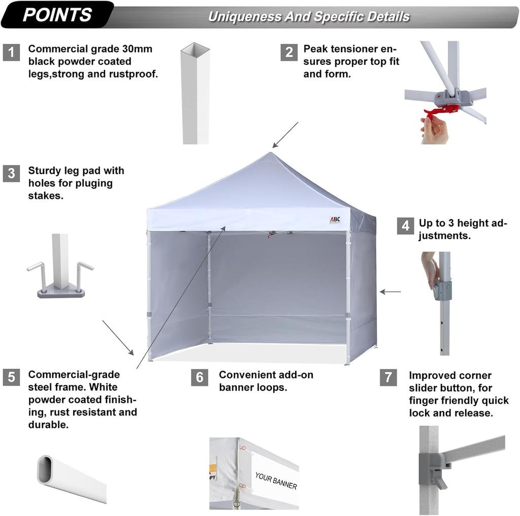 ABCCANOPY Easy Pop Up Canopy Tent with Sidewalls Commercial -Series, White