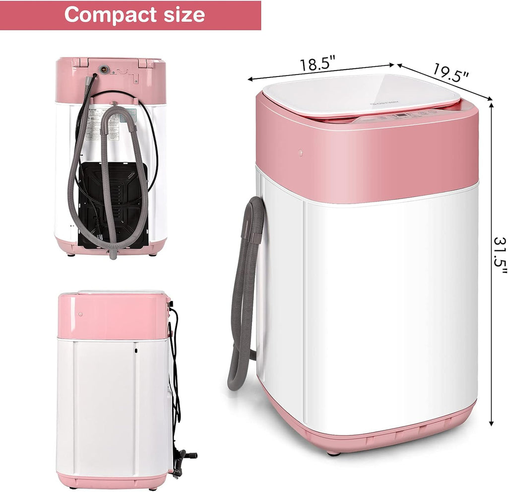 COSTWAY Portable Washing Machine, 8 Lbs Capacity, Built-in Drain Pump, Compact Laundry Washer with 6 Programs, 6 Water Levels, Child Lock, Full-Automatic washer for RV, Dorm, Apartment, Pink