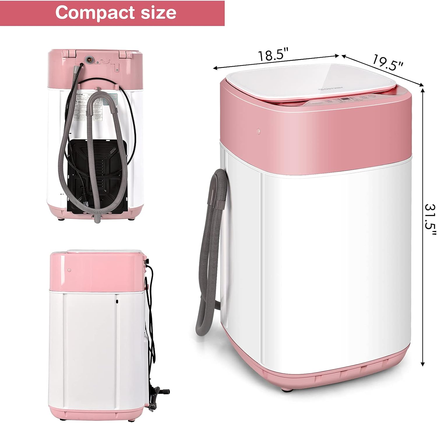 COSTWAY Portable Washing Machine, 8 Lbs Capacity, Built-in Drain Pump, Compact Laundry Washer with 6 Programs, 6 Water Levels, Child Lock, Full-Automatic washer for RV, Dorm, Apartment, Pink