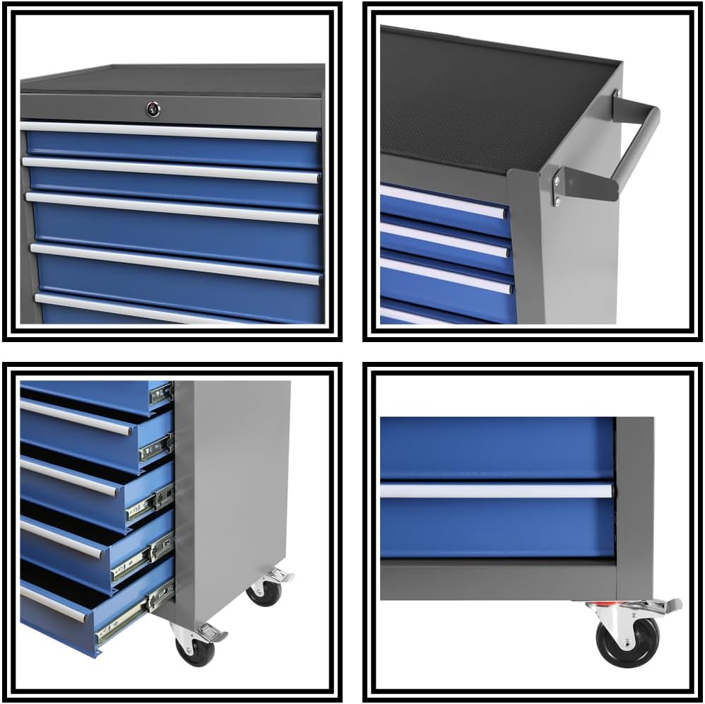 7 Drawer Rolling Tool Cart, Rolling Tool Box on Wheels, Lockable Home Repair Tool Storage Organizer, Tool Chest Cabinet for Mechanic Garage, Workshop, Home Crafts Use (Blue+Grey, 7 Drawer)